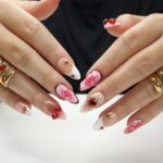 Press On Nails Golden Cupid with Cherry Charms | 3D Heart & Jewel Nails in Medium Almond | Handmade Romantic Nail Art for Holiday, Birthday - Image 5