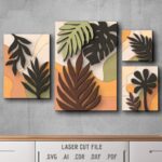 Floral Art SVG Bundle. Laser cut file for Glowforge. Plants, leaves, monstera, wall decor