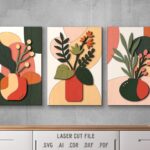 Modular Painting SVG Bundle. Laser cut file for Glowforge. Flowers in vases, plants, leaves, bouquet, abstract floral layered frames