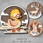 Baby Animals SVG Bundle. Laser cut file for Glowforge. Duckling, unicorn, deer, nursery decor