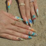 Summer Press On Nails Tropical Bloom with Ocean Treasures | 3D Fake Nails in Long Almond | Handmade Nail Art for Holiday, Vacation, Birthday - Image 2