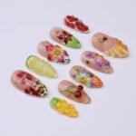 Summer Press On Nails Tropical Orchard with Leopard Print | 3D Floral Fake Nail in Medium Almond | Handmade Nail Art for Holiday, Vacation - Image 5