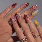Summer Press On Nails Tropical Orchard with Leopard Print | 3D Floral Fake Nail in Medium Almond | Handmade Nail Art for Holiday, Vacation - Image 2
