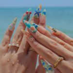 Summer Press On Nails Tropical Bloom with Ocean Treasures | 3D Fake Nails in Long Almond | Handmade Nail Art for Holiday, Vacation, Birthday - Image 3