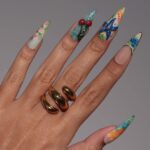 Summer Press On Nails Tropical Bloom with Ocean Treasures | 3D Fake Nails in Long Almond | Handmade Nail Art for Holiday, Vacation, Birthday - Image 5