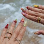 Summer Press On Nails Tropical Orchard with Leopard Print | 3D Floral Fake Nail in Medium Almond | Handmade Nail Art for Holiday, Vacation - Image 3
