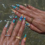 Summer Press On Nails Tropical Bloom with Ocean Treasures | 3D Fake Nails in Long Almond | Handmade Nail Art for Holiday, Vacation, Birthday - Image 4