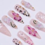 Summer Press on Nails with Orchid & Leopard | 3D Floral Fake Nail Arts in Long Almond | Handmade Nail Art for Holiday, Vacation, Birthday - Image 5