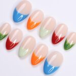 Minimal Press on Nails Colorful French Tips | Everyday Fake Nail Arts in Short Almond | Handmade Nail Art for Holiday, Vacation, Birthday - Image 6