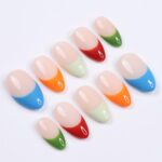 Minimal Press on Nails Colorful French Tips | Everyday Fake Nail Arts in Short Almond | Handmade Nail Art for Holiday, Vacation, Birthday - Image 7