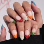 Minimal Press on Nails Colorful French Tips | Everyday Fake Nail Arts in Short Almond | Handmade Nail Art for Holiday, Vacation, Birthday - Image 3