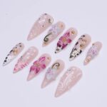 Summer Press on Nails with Orchid & Leopard | 3D Floral Fake Nail Arts in Long Almond | Handmade Nail Art for Holiday, Vacation, Birthday - Image 3