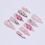 Summer Press on Nails with Orchid & Leopard | 3D Floral Fake Nail Arts in Long Almond | Handmade Nail Art for Holiday, Vacation, Birthday - Image 4