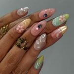 Summer Press on Nails with Pastel Flowers | French Tip Fake Nails in Medium Almond | Handmade Nail Art for Vacation, Beach & Everyday Wear - Image 2