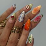 Summer Press on Nails with Fruit & Floral Accents | Cute Handmade Fake Nails in Medium Almond | Fun Nail Art for Vacation, Beach Day or Gift - Image 4