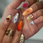 Summer Press on Nails with Fruit & Floral Accents | Cute Handmade Fake Nails in Medium Almond | Fun Nail Art for Vacation, Beach Day or Gift - Image 3
