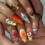 Summer Press on Nails with Fruit & Floral Accents | Cute Handmade Fake Nails in Medium Almond | Fun Nail Art for Vacation, Beach Day or Gift - Image 5