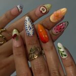Summer Press on Nails with Fruit & Floral Accents | Cute Handmade Fake Nails in Medium Almond | Fun Nail Art for Vacation, Beach Day or Gift - Image 2