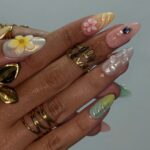 Summer Press on Nails with Pastel Flowers | French Tip Fake Nails in Medium Almond | Handmade Nail Art for Vacation, Beach & Everyday Wear - Image 5