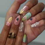 Summer Press on Nails with Pastel Flowers | French Tip Fake Nails in Medium Almond | Handmade Nail Art for Vacation, Beach & Everyday Wear - Image 4