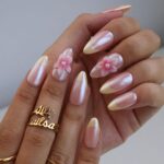Pastel Press On Nails with Butter Yellow Tip & 3D Pink Blossom | Medium Almond Fake Nails | Handmade Nail Art for Everyday Wear Or Gift - Image 5
