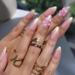 Pastel Press On Nails with Butter Yellow Tip & 3D Pink Blossom | Medium Almond Fake Nails | Handmade Nail Art for Everyday Wear Or Gift - Image 4