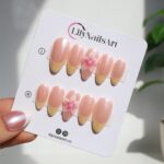 Pastel Press On Nails with Butter Yellow Tip & 3D Pink Blossom | Medium Almond Fake Nails | Handmade Nail Art for Everyday Wear Or Gift - Image 6