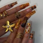 Autumn Press On Nails with Squirrel, Deer Print & Leaves | Fake Nails in Long Square | Handmade Fall Nail Art for Vacation, Party Or Gift - Image 5