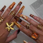 Autumn Press On Nails with Squirrel, Deer Print & Leaves | Fake Nails in Long Square | Handmade Fall Nail Art for Vacation, Party Or Gift - Image 2