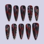 Tertoise Shell Effect Long Almond Press On Nails, Custom Handpainted Acrylic Fake Nails, Luxury Nails
