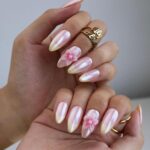 Pastel Press On Nails with Butter Yellow Tip & 3D Pink Blossom | Medium Almond Fake Nails | Handmade Nail Art for Everyday Wear Or Gift - Image 2