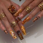 Autumn Press On Nails with Squirrel, Deer Print & Leaves | Fake Nails in Long Square | Handmade Fall Nail Art for Vacation, Party Or Gift - Image 6