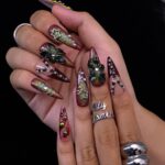 Halloween Gothic Press On Nails With Cross, Stars, Flowers | Studs Fake Nails in Long Almond | Spooky Handmade Nail Art for Party, Costumes - Image 4