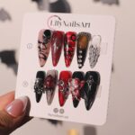 Press On Nails Skull Art with Angel Charm | 3D Fake Nails in Long Almond | Handmade Gothic Silver & Black for Holiday, Vacation, Birthday - Image 5