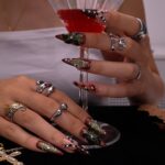 Halloween Gothic Press On Nails With Cross, Stars, Flowers | Studs Fake Nails in Long Almond | Spooky Handmade Nail Art for Party, Costumes - Image 3