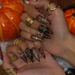 Halloween Gothic Press On Nails With Cross, Stars, Flowers | Studs Fake Nails in Long Almond | Spooky Handmade Nail Art for Party, Costumes - Image 6
