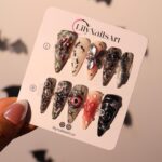 Halloween Gothic Press On Nails With Eyeball, Ants & Spider Web | Long Almond Fake Nails | Spooky Handmade 3D Nail Art for Costumes, Parties - Image 5