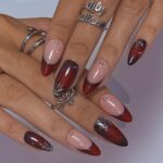 Halloween Press On Nails With Silver Web & Red Ombre | French Tip Fake Nails in Medium Almond | Handmade Nail Art for Party Or Birthday - Image 2