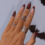 Halloween Press On Nails With Silver Web & Red Ombre | French Tip Fake Nails in Medium Almond | Handmade Nail Art for Party Or Birthday - Image 3