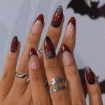 Halloween Press On Nails With Silver Web & Red Ombre | French Tip Fake Nails in Medium Almond | Handmade Nail Art for Party Or Birthday - Image 6