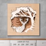 Deer SVG. Laser cut file for Glowforge. Nature, forest, layered frame, wall art
