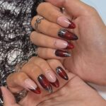 Halloween Press On Nails With Silver Web & Red Ombre | French Tip Fake Nails in Medium Almond | Handmade Nail Art for Party Or Birthday - Image 4