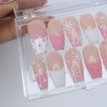 Winter Press On Nails with White Snowflake & Pink Sweater Design | Medium Coffin Fake Nails | Handmade Nail Art for Christmas, Gift for Her - Image 4