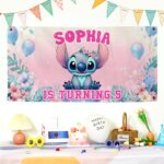 Customized Custom DN Stitch Birthday Banner Backdrop, Backdrop Decoration, Party Cartoon Decor, Lilo Gift Theme #248 7DL0TN