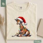Comfort Colors® Giraffe Christmas Shirt, Cute Giraffe Christmas Lights T-Shirt, Xmas Gift Shirt for Women Men Giraffe Holiday Festive Lights - Image 2