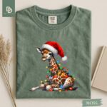 Comfort Colors® Giraffe Christmas Shirt, Cute Giraffe Christmas Lights T-Shirt, Xmas Gift Shirt for Women Men Giraffe Holiday Festive Lights