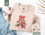 Christmas Tree Sweatshirt, Red Bow Christmas Sweater for Women, Christmas Tree Tee Shirt, Coquette Christmas Tree Bow Girls Xmas Kids Tshirt - Image 2