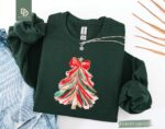 Christmas Tree Sweatshirt, Red Bow Christmas Sweater for Women, Christmas Tree Tee Shirt, Coquette Christmas Tree Bow Girls Xmas Kids Tshirt - Image 3