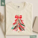 Comfort Colors® Christmas Tree Shirt, Christmas Girls Women Red Bow Shirt, Christmas Tree Tee Shirt, Coquette Christmas Tree Bow Xmas Gift - Image 2