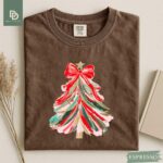 Comfort Colors® Christmas Tree Shirt, Christmas Girls Women Red Bow Shirt, Christmas Tree Tee Shirt, Coquette Christmas Tree Bow Xmas Gift - Image 5